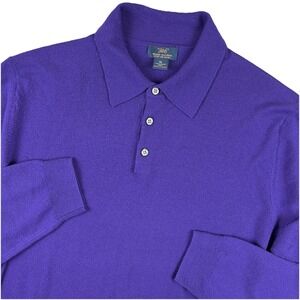 Brooks Brothers Polo Sweater Mens XL Purple Merino Wool Knit Pullover Preppy